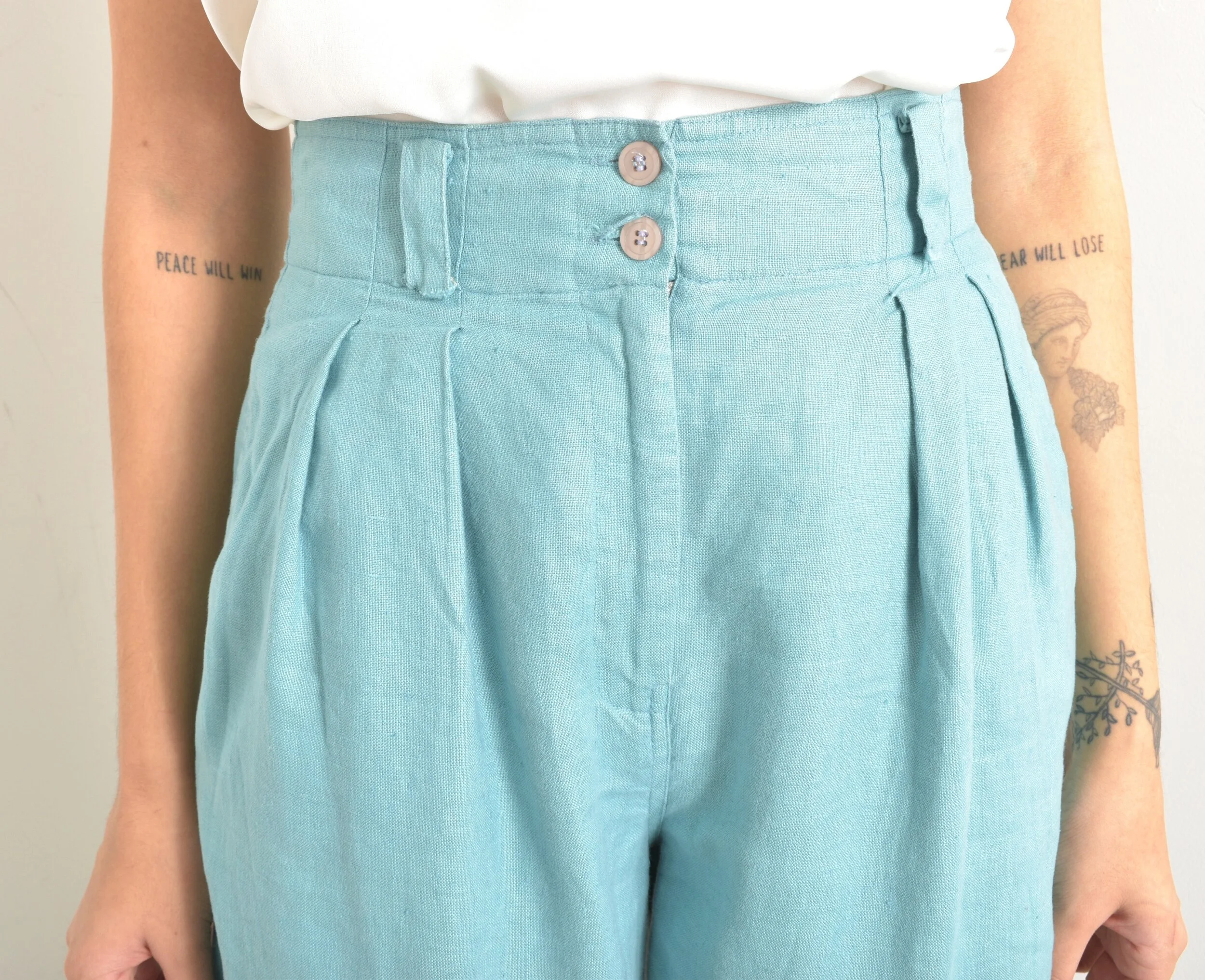1980s Blue Linen Wide Leg Pants-small — La Poubelle Vintage